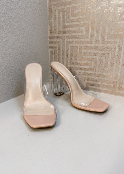 Double Strap Slide On Lucite Heel