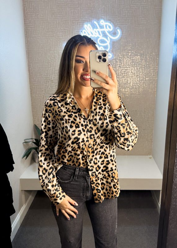 Long Sleeve Leopard Print Blouse