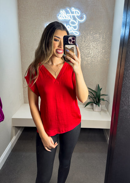 Adeline Short Sleeve V-Neck Relaxed Fit Blouse
