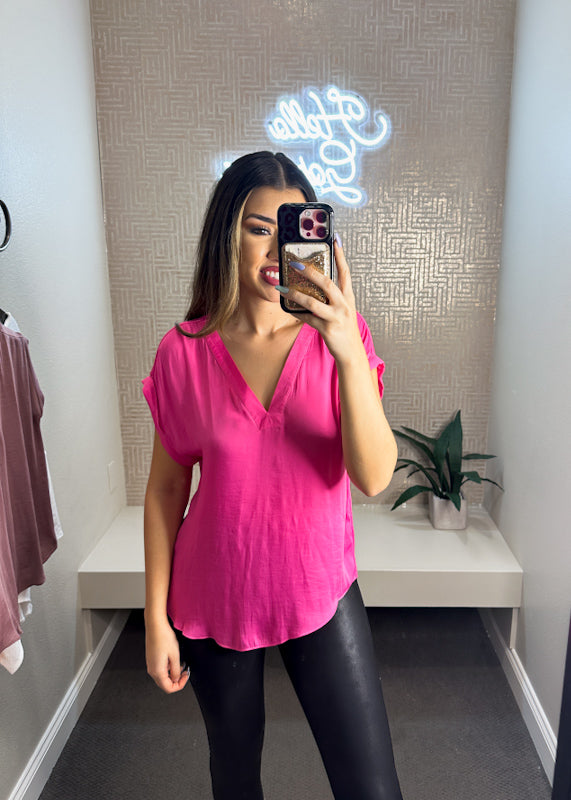 Adeline Short Sleeve V-Neck Relaxed Fit Blouse