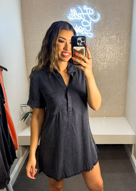 Sandra Washed Denim Shirt Dress-RESTOCKED