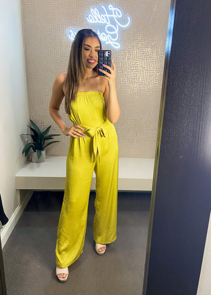 Silk Tie Front Strapless Jumpsuit