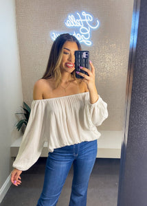Effortless Off the Shoulder Balloon Sleeve Cropped Blouse