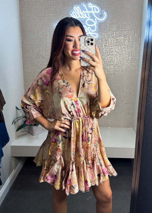 Blushing Harvest Dolman Sleeve Mini Dress