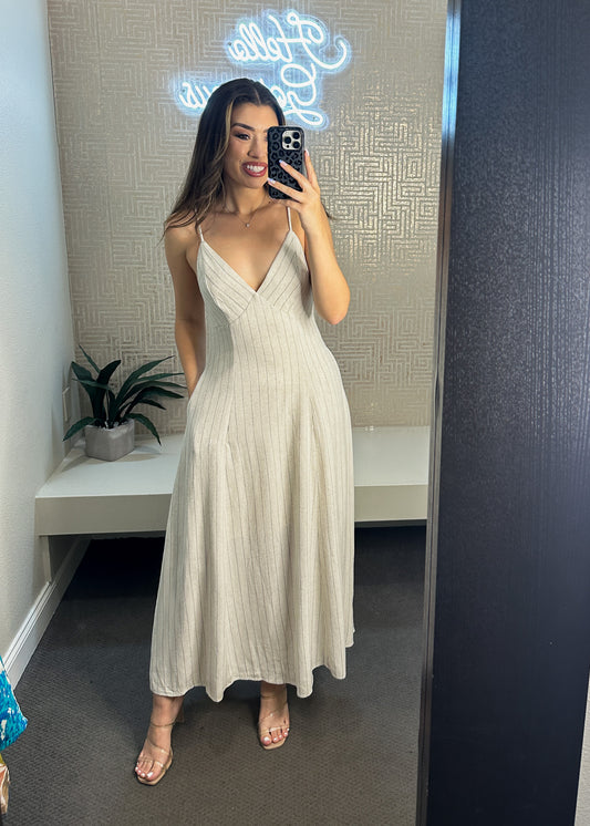 Luciano Linen Striped Maxi Dress
