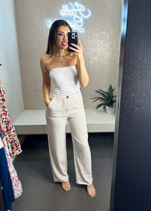 Linen Buttoned Long Pants with Pockets