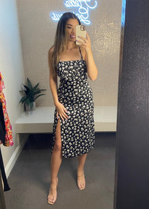 satin floral midi dress