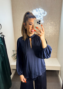 Loretta Washed Poly Silk Twisted Long Sleeve Top