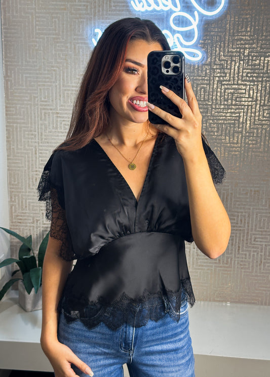 Kessie Satin Lace Blouson Top