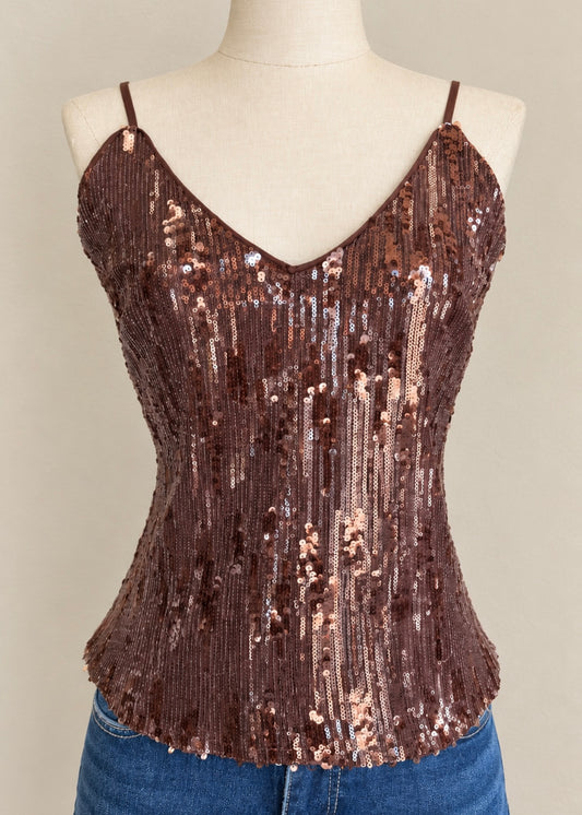 Luxelle Sequin V Neck Camisole Top