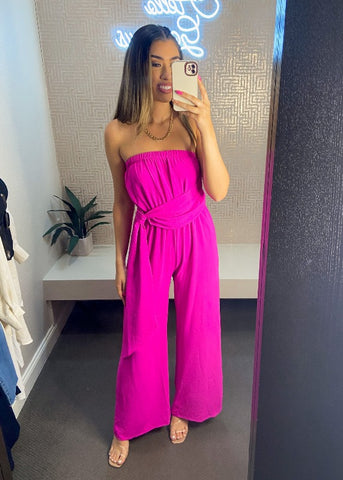 Strapless Draped Belt Jumpsuit