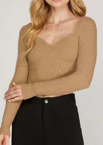 SWEETHEART NECK RIBBED SWEATER
