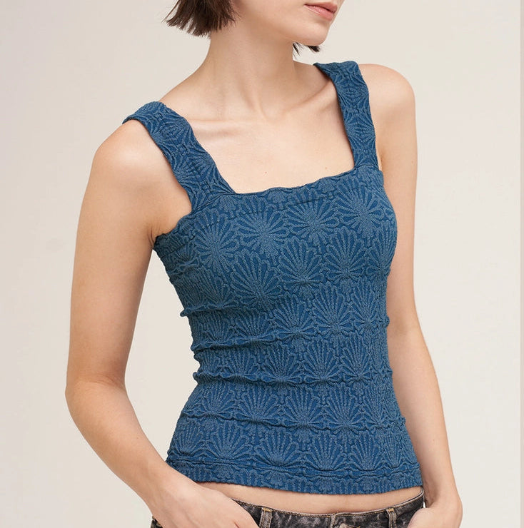 Square Neck Lace Textured Tank-New