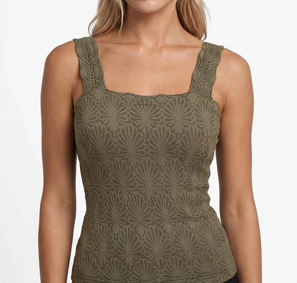 Square Neck Lace Textured Tank-New