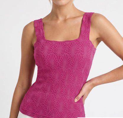 Square Neck Lace Textured Tank-New
