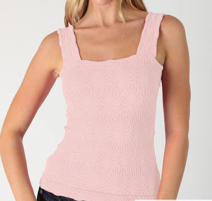Square Neck Lace Textured Tank-New