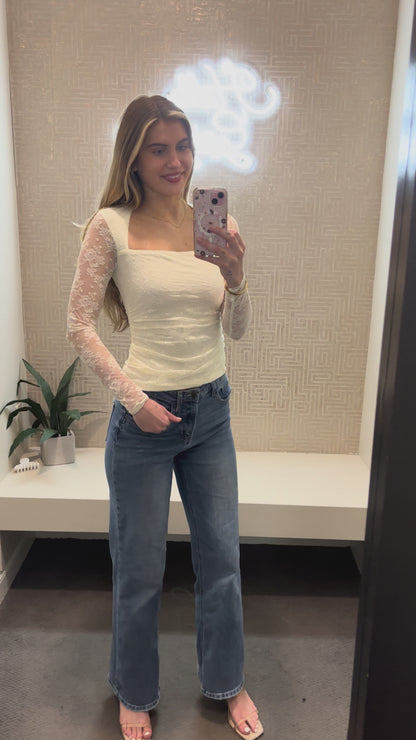 First Date Square Neck Lace Top