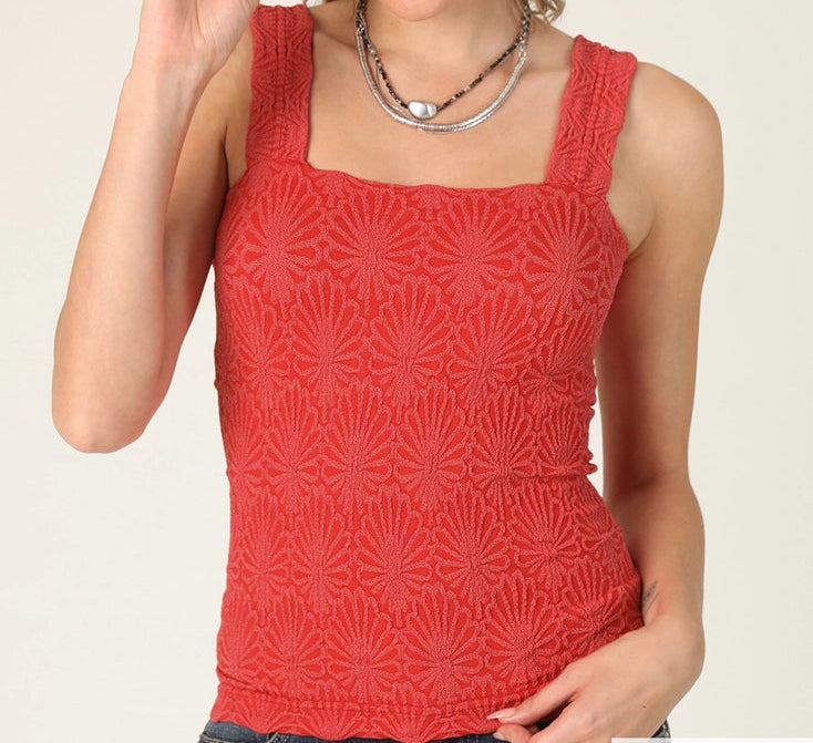 Square Neck Lace Textured Tank-New