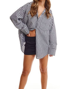 Gingham Print Button-down Top