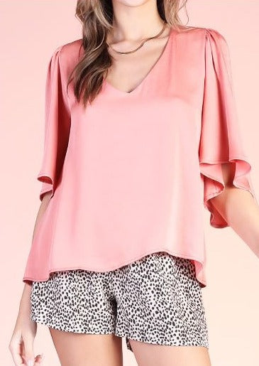 Sadie Flowy V-Neck Petal Sleeve Blouse