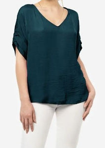 Patrice V-Neck Satin Top with Sleeves Detail