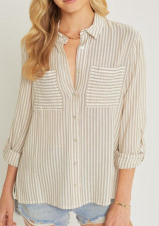 striped roll up sleeve blouse