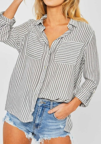striped roll up sleeve blouse