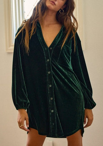 Elena Velvet Button Up Mini Dress