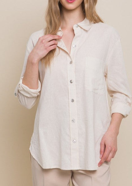 relaxed fit linen button up