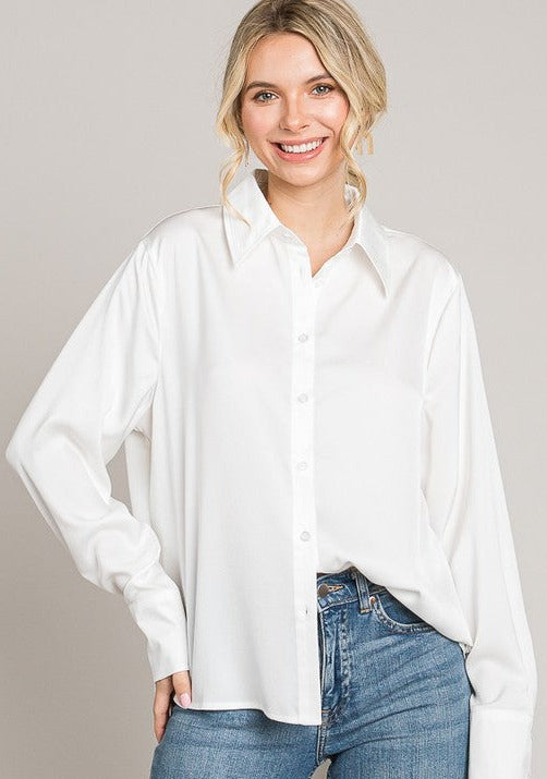Satin Shirt With Drop Shoulder