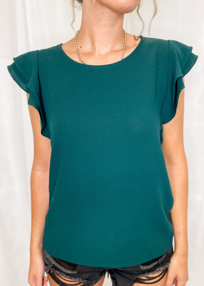 Maddie Solid Top with Ruffle Sleeves