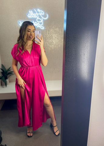 Satin Leg Slit Jumpsuit