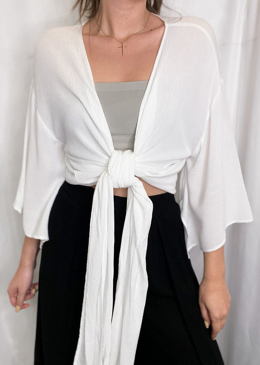 Faith Flutter Gauze 3/4 Sleeve Front Tie Kimono