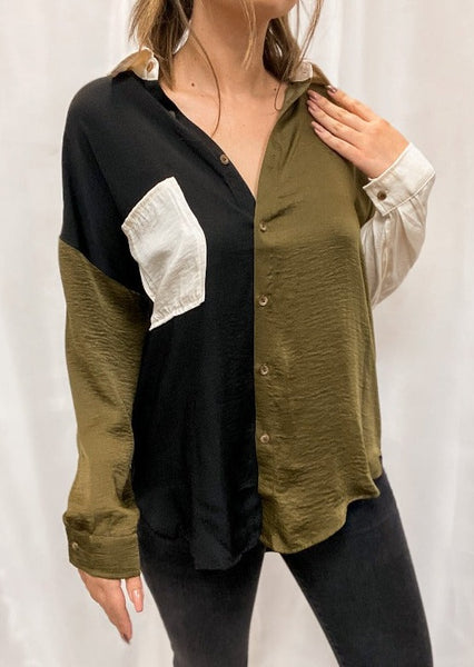 Color Block Button Down Shirt