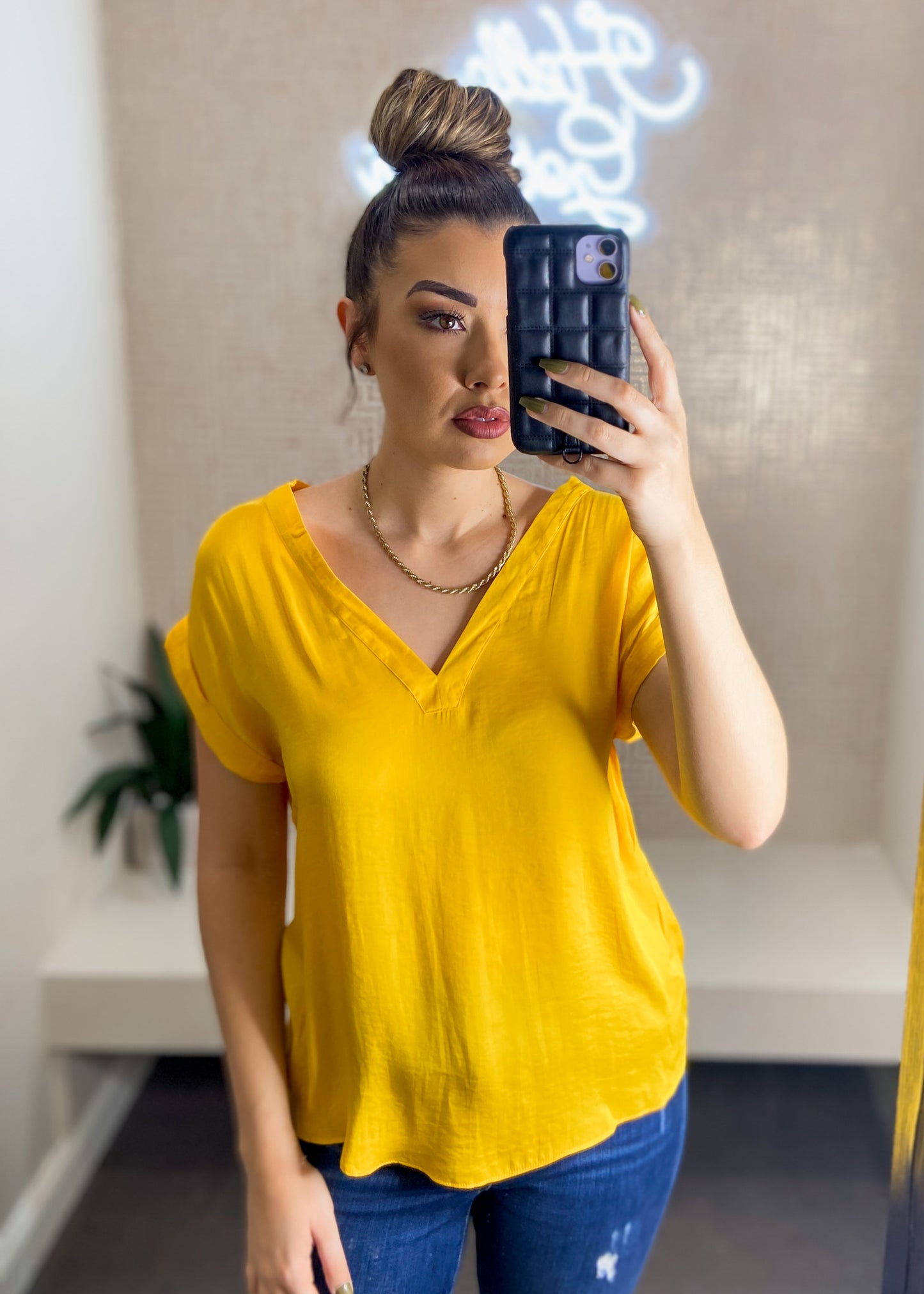 Short Sleeve V-Neck Relaxed Fit Blouse