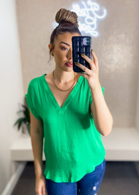 Short Sleeve V-Neck Relaxed Fit Blouse