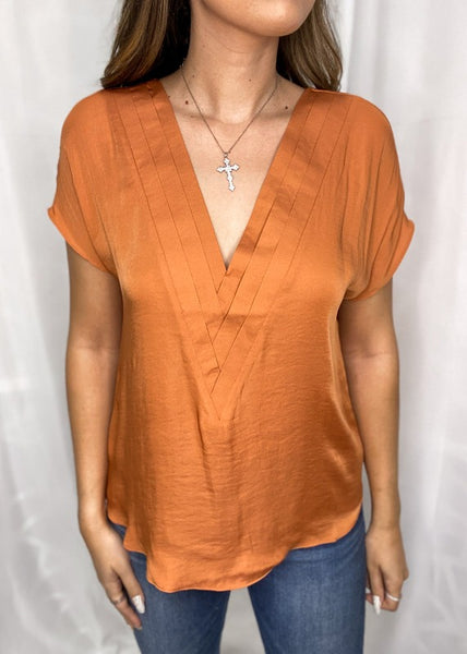 Double V-Neck Short Sleeve Blouse