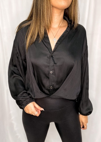 satin long sleeve button down