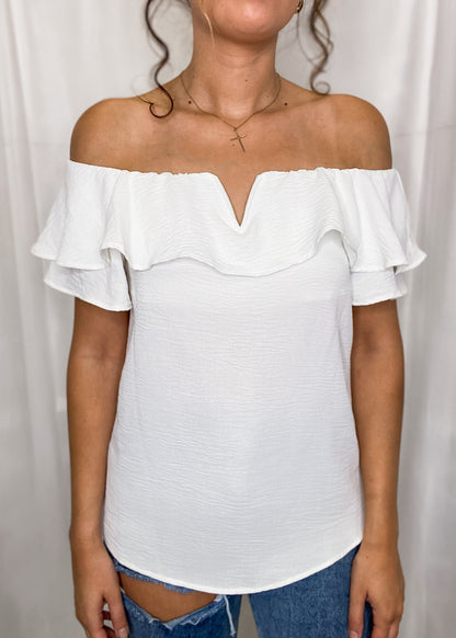 Sophie Off the Shoulder Top with V Detail.