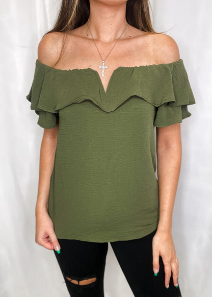 Sophie Off the Shoulder Top with V Detail.