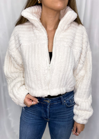 Cropped Textured Fleece Jacket