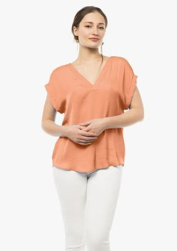 Short Sleeve V-Neck Relaxed Fit Blouse