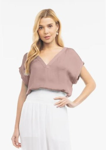 Short Sleeve V-Neck Relaxed Fit Blouse